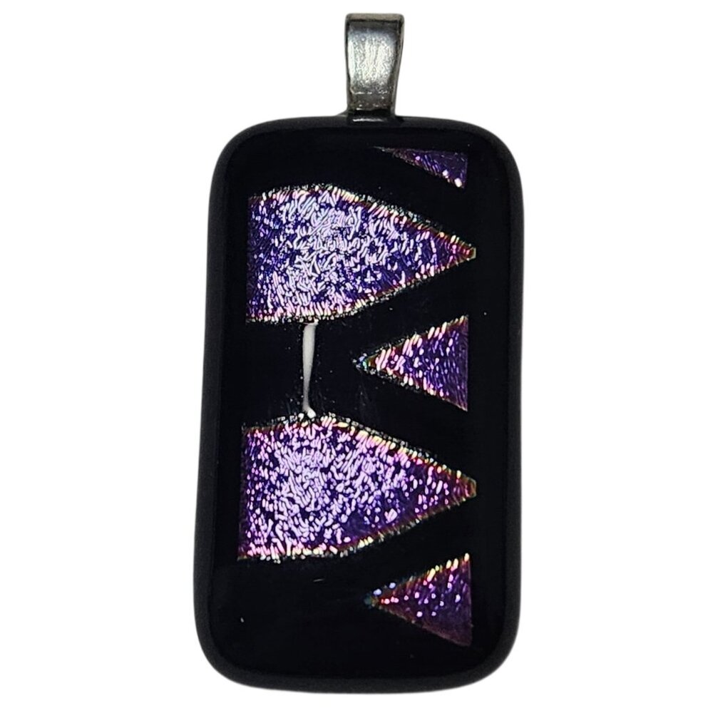 Handcrafted Black Purple Dichroic Glass Pendant Geometric Glitter Design Jewelry